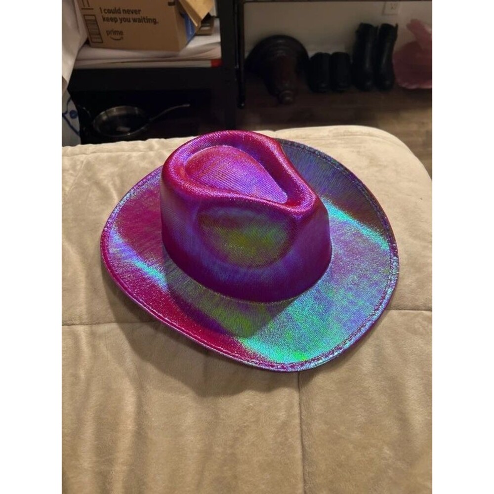 Holographic Fuchsia Rainbow Western Cowboy Hat Festival Punk Rave Goth Cosplay